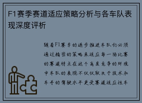 F1赛季赛道适应策略分析与各车队表现深度评析 F1赛季赛道适应策略分析与各车队表现深度评析
