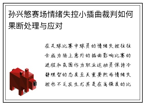 孙兴慜赛场情绪失控小插曲裁判如何果断处理与应对 孙兴慜赛场情绪失控小插曲裁判如何果断处理与应对