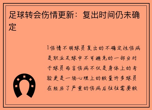 足球转会伤情更新：复出时间仍未确定